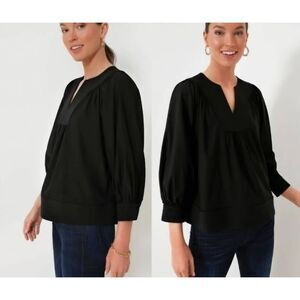 Pomander Place | NEW Black Koa Long Sleeve Notched Neckline Blouse Size XS